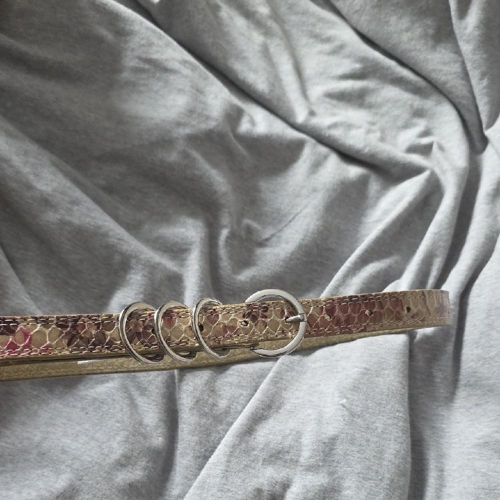 Forever New Metallic Gold Snake-Print Belt with Silver Rings